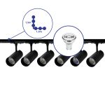 Bright Choice Ensemble complet Rail Monophasé Rail L 1,5 x 1,5 Mètre Noir | incl. 6x Spot + GU10 2700K 3W Dimmable + Embout, Connecteur d’Alimentation et L -Connecteur
