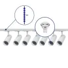 Ensemble complet Rail Monophasé Rail 3 Mètre Blanc | incl. 7x Spot + GU10 2700K 3W Dimmable + Embout, Connecteur d’Alimentation et I-Connecteur